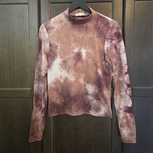 Gilded Intent The Buckle Tie Dye Mock‎ Neck Soft Thumb Holes Maroon Burgandy Med